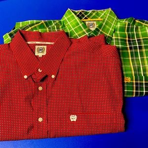 CINCH Men's lot of 2 multicolored/plaid cowboy cut long sleeve shirts XL